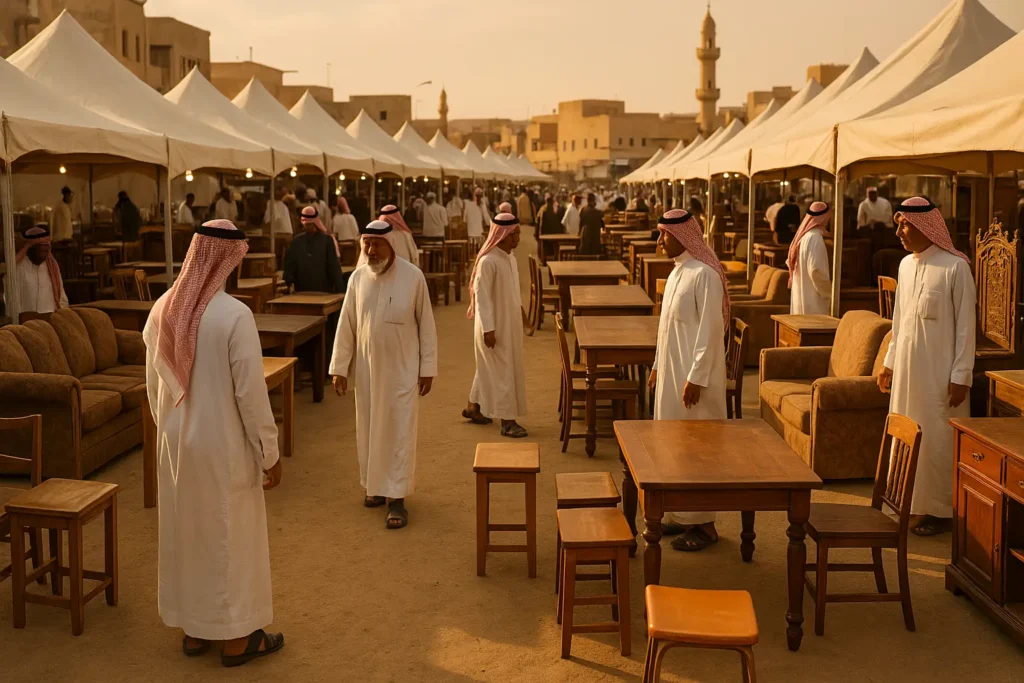 شخص يبيع أثاث مستعمل في سوق تبوك المحلي